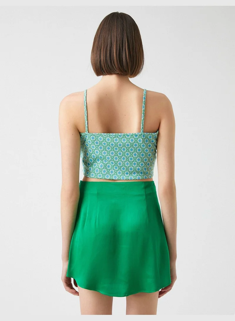 KOTON Floral Crop Tank Top Thin Straps U Neck