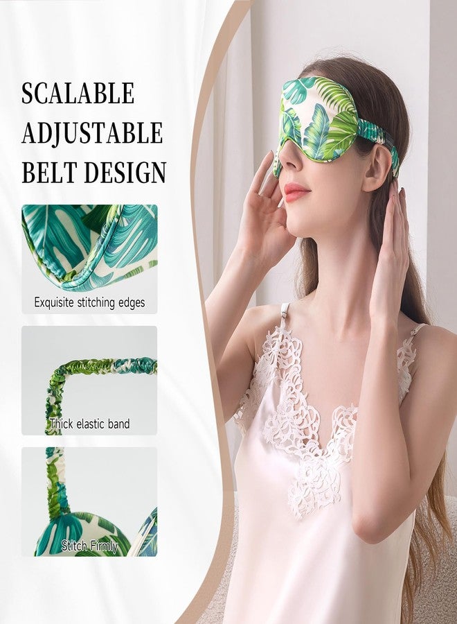 THXSILK Sleep Mask 100% 19 Momme Pure Mulberry Silk Super Smooth Cooling Decorative Sleep Eye Mask Blackout Eye Cover with Wide Head Strap, Monstera-Green - Image 3
