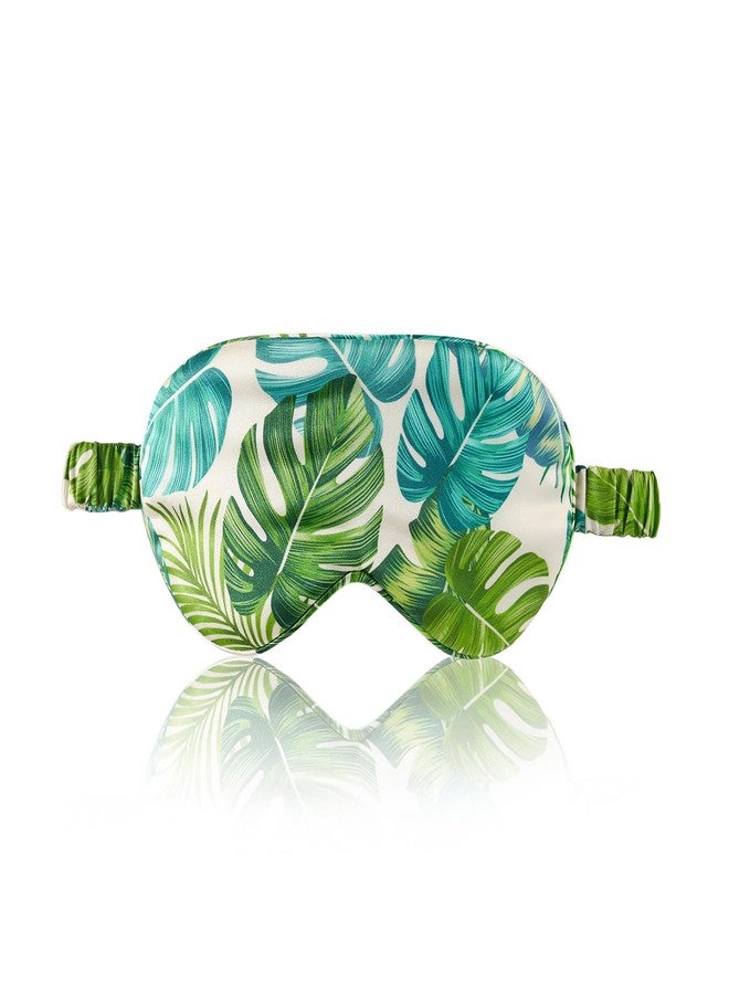 THXSILK Sleep Mask 100% 19 Momme Pure Mulberry Silk Super Smooth Cooling Decorative Sleep Eye Mask Blackout Eye Cover with Wide Head Strap, Monstera-Green - Image 1