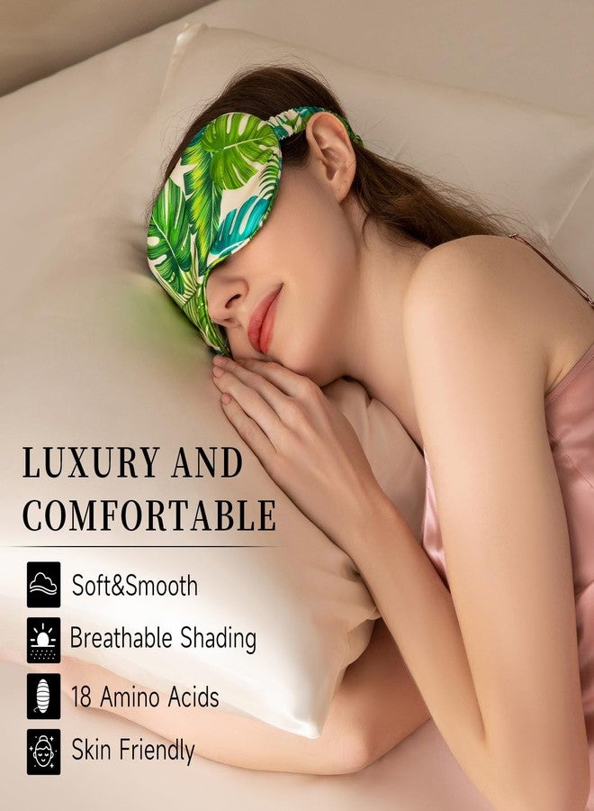 THXSILK Sleep Mask 100% 19 Momme Pure Mulberry Silk Super Smooth Cooling Decorative Sleep Eye Mask Blackout Eye Cover with Wide Head Strap, Monstera-Green - Image 4