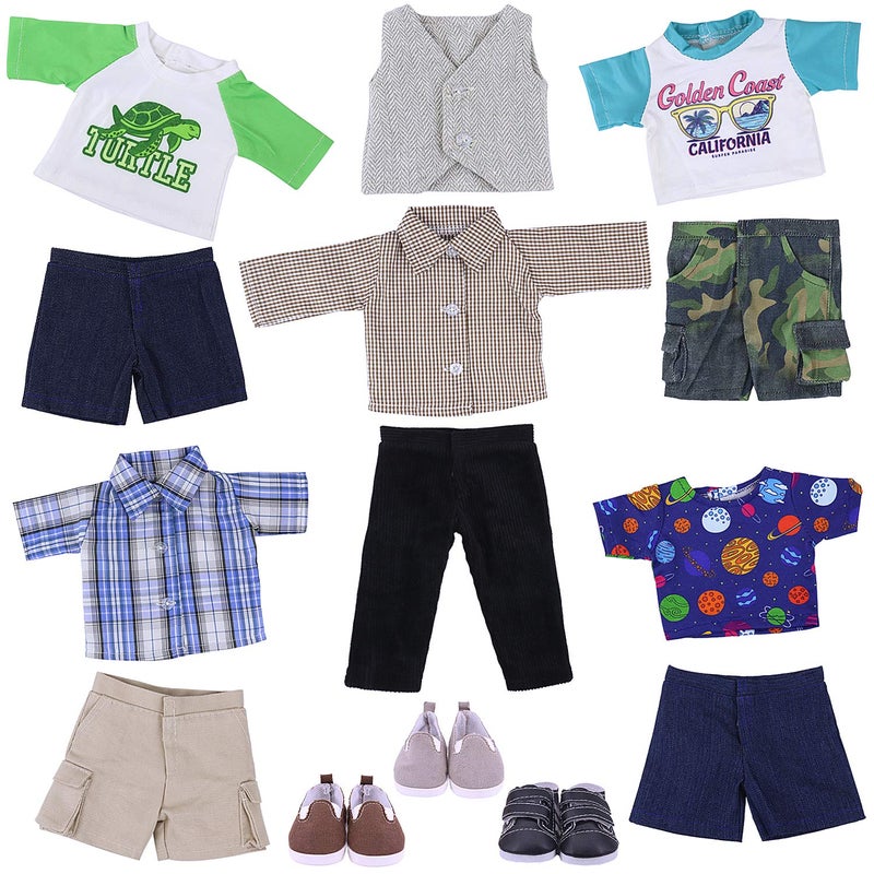 Ecore Fun 5 Sets Boy Doll Clothes and 3 Pairs of Shoes Fit for 18 Inch Boy Dolls Clothes Outfit Birthday Reward Gift for Kids - Image 3
