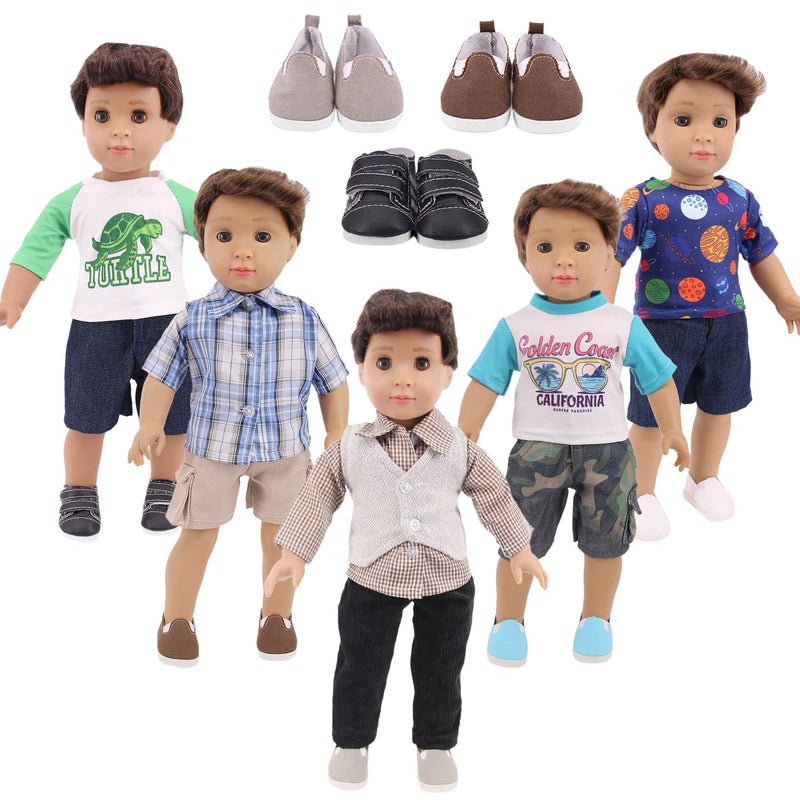 Ecore Fun 5 Sets Boy Doll Clothes and 3 Pairs of Shoes Fit for 18 Inch Boy Dolls Clothes Outfit Birthday Reward Gift for Kids - Image 2