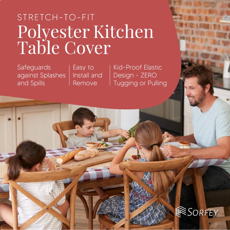 Sorfey Tablecloth of Polyester -Fitted with Elastic, Water Proof, Washable, Fits for Table 36 x 60 Inch, Checked Grey Design, for Indoor/Outdoor Kitchen and Picnic and More... - Image 4