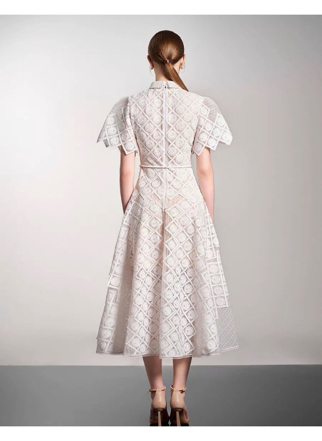Loquat Chic Embroidered Lace Dress with Gathered Waist Design for Elegant Ladies - Unique Boutique Style  - Image 2