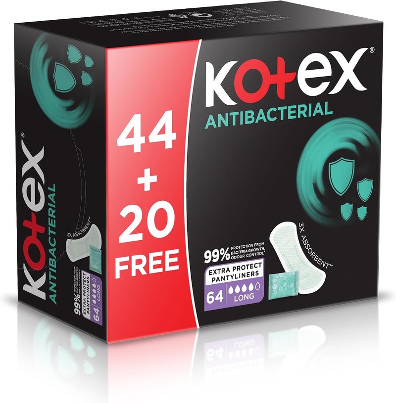 Kotex Antibacterial Long Panty Liners - 64 Count - Image 2