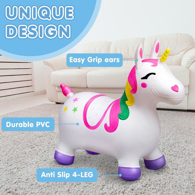 JOYIN Bouncy Unicorn Horse, Kids Ride On Bouncer, Toddler Girl Bouncing Animal Hopper, Inflatable Hopping Toy for Birthday Gift, 18 Months 2 3 4 5 Year Old Kids Toddlers Boys Girls - Image 4