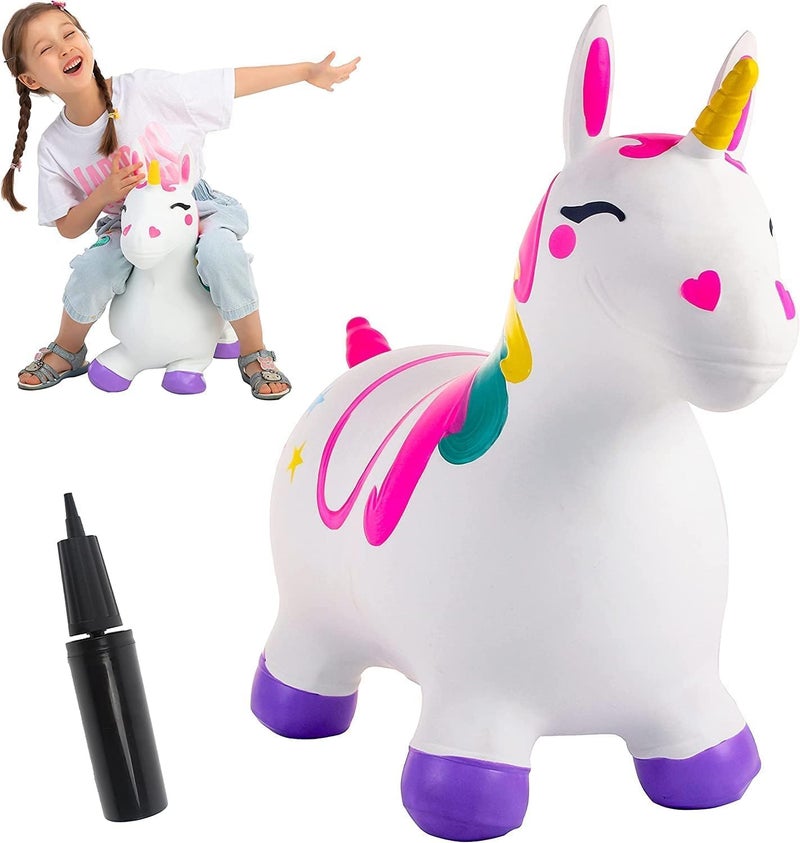 JOYIN Bouncy Unicorn Horse, Kids Ride On Bouncer, Toddler Girl Bouncing Animal Hopper, Inflatable Hopping Toy for Birthday Gift, 18 Months 2 3 4 5 Year Old Kids Toddlers Boys Girls - Image 1