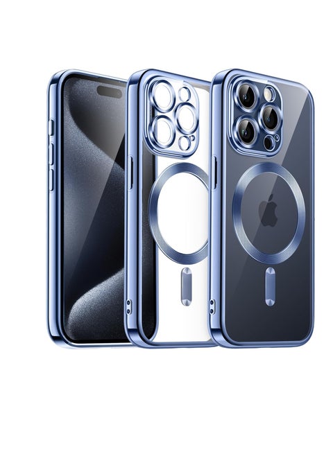 Electroplated Case for iPhone 15 Pro 6.1-Inch, Camera Lens Full Protection, Compatible with MagSafe Wireless Charging, Shockproof Soft TPU Phone Cover (Blue)