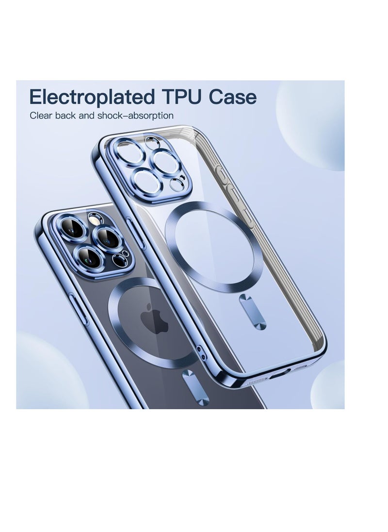 Electroplated Case for iPhone 15 Pro 6.1-Inch, Camera Lens Full Protection, Compatible with MagSafe Wireless Charging, Shockproof Soft TPU Phone Cover (Blue)