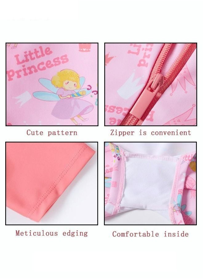 Generic - 1 Piece Kids Swimsuit Print Toddler Girls Swimwear Children Swimming Clothing Beachwear Short Sleeves Dress with Lining Bathing Suit Bikini for Summer Pink - Image 1