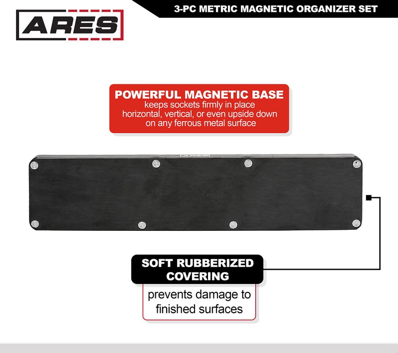 ARES مجموعة تنظيم مقابس مغناطيسية مكونة من 3 قطع باللون الأزرق ARES 60036 - تشمل حوامل مقابس بحجم 1/4 بوصة، 3/8 بوصة، و 1/2 بوصة - تحمل مقابس بالحجم القياسي والمقابس العميقة - تحافظ على تنظيم صندوق أدواتك - Image 3