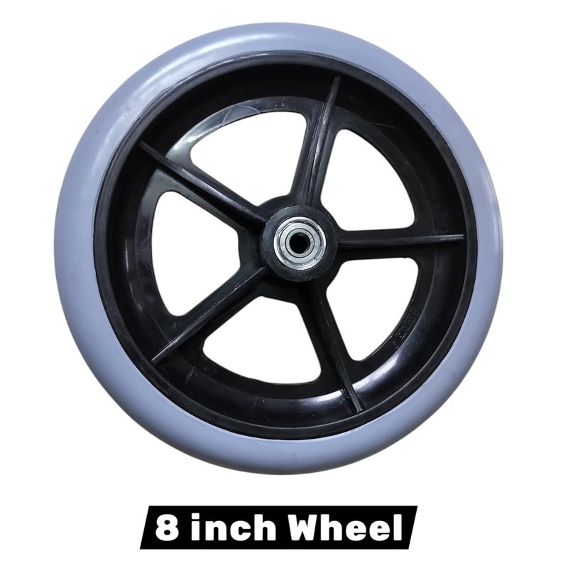 eOneAid Premium Imported 8 Inch Front Caster Wheel Replacement for Wheelchair – Solid PU Tire, Durable Bearing, Smooth Rolling, Universal Front Wheel for Manual & Transport Wheelchair Grey (Pack of 1) - Image 2