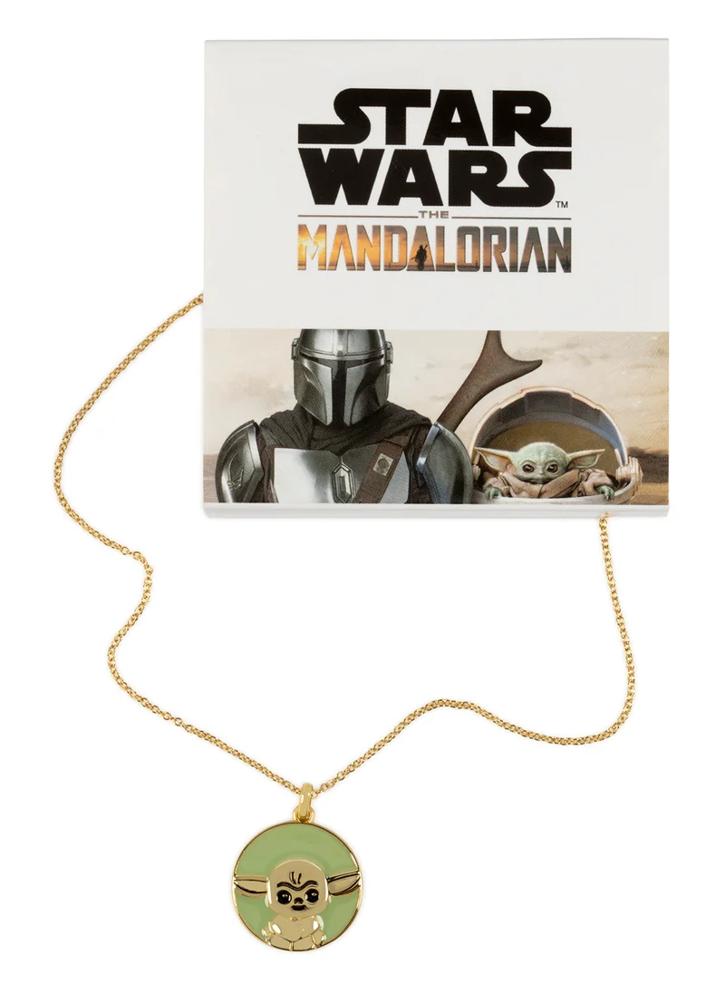 ديزني Star Wars The Mandalorian Child Green And Gold Enamel Silver Plated Brass Disc Necklace CF01092YL-Q.PH