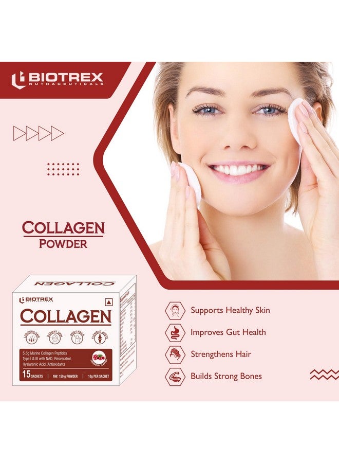 Biotrex Nutraceuticals Biotrex Nutraceuticals Collagen Powder Supplement - 15 Sachets For Men & Women, Marine Collagen Powder Supports Healthy Skin, Luscious Hair, Flexible Joints, Shiny Nails, Cranberry Flavour - Image 4