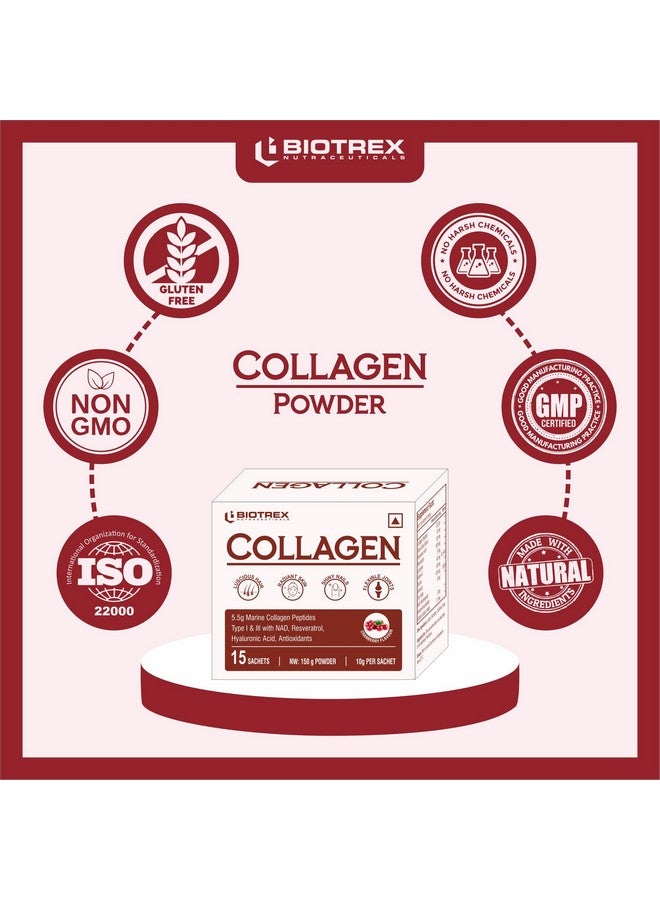 Biotrex Nutraceuticals Biotrex Nutraceuticals Collagen Powder Supplement - 15 Sachets For Men & Women, Marine Collagen Powder Supports Healthy Skin, Luscious Hair, Flexible Joints, Shiny Nails, Cranberry Flavour - Image 5