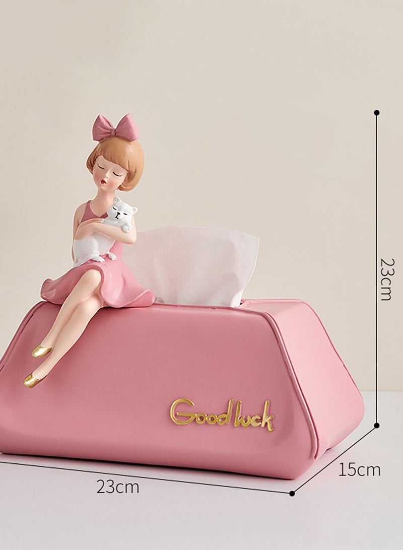 Merry Moments Tissue Box Modern Cute Tissue Storage Environmentally Friendly Resin Tissue Box Cover for Living Room Bedroom Study Room Home Decor Tissue Holder Cat Pink 23x15x23cm Type A - Image 4