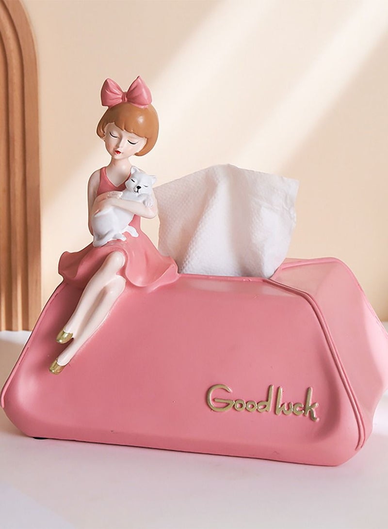Merry Moments Tissue Box Modern Cute Tissue Storage Environmentally Friendly Resin Tissue Box Cover for Living Room Bedroom Study Room Home Decor Tissue Holder Cat Pink 23x15x23cm Type A - Image 3
