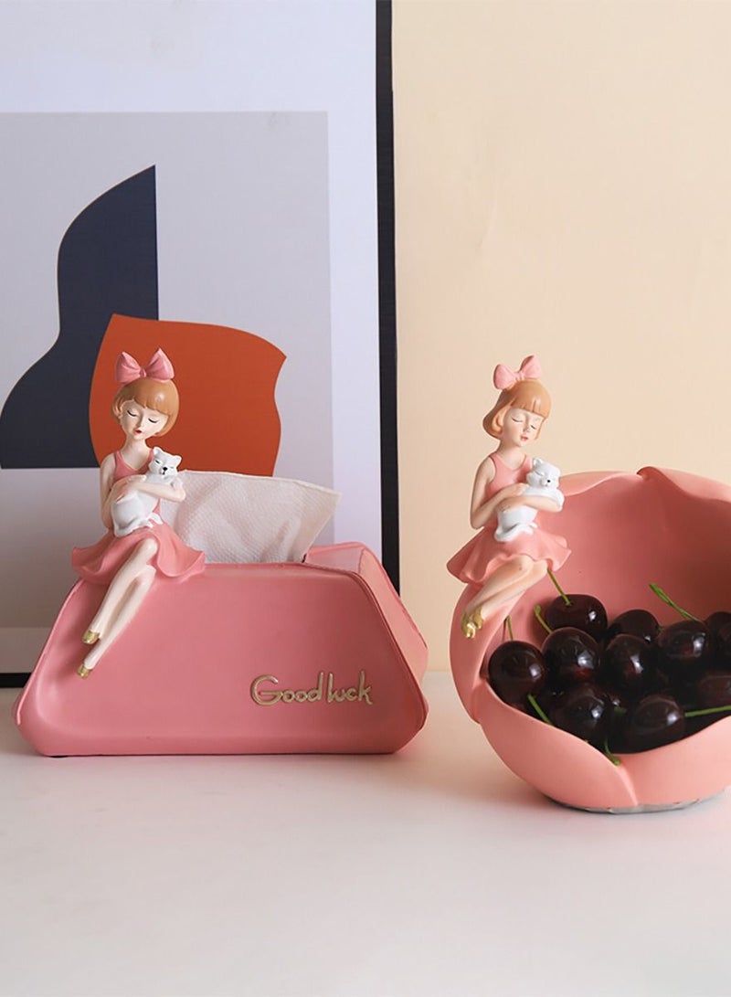Merry Moments Tissue Box Modern Cute Tissue Storage Environmentally Friendly Resin Tissue Box Cover for Living Room Bedroom Study Room Home Decor Tissue Holder Cat Pink 23x15x23cm Type A - Image 2
