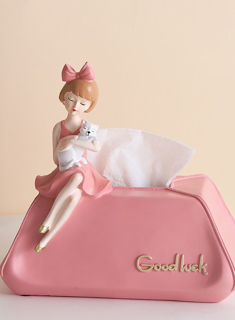 Merry Moments Tissue Box Modern Cute Tissue Storage Environmentally Friendly Resin Tissue Box Cover for Living Room Bedroom Study Room Home Decor Tissue Holder Cat Pink 23x15x23cm Type A - Image 1