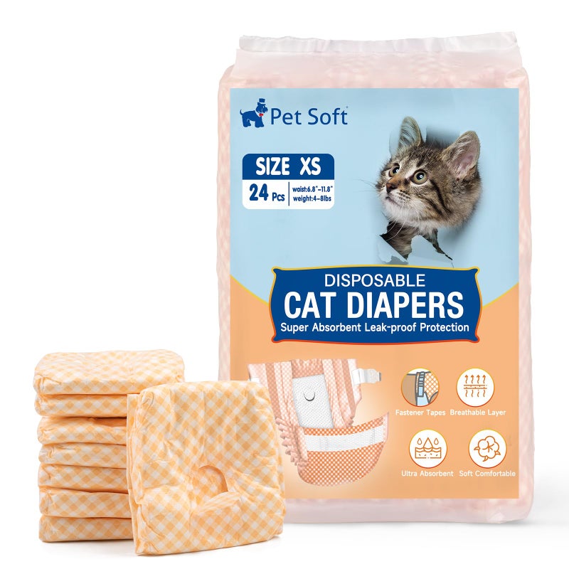Pet Soft Disposable Cat Diapers Female Dog Diapers for Cats Dogs in Heat Period or Urine Incontinence Doggie Diapers Ultra Absorbent LeakProof Puppy Diapers 24pcs Orange XS