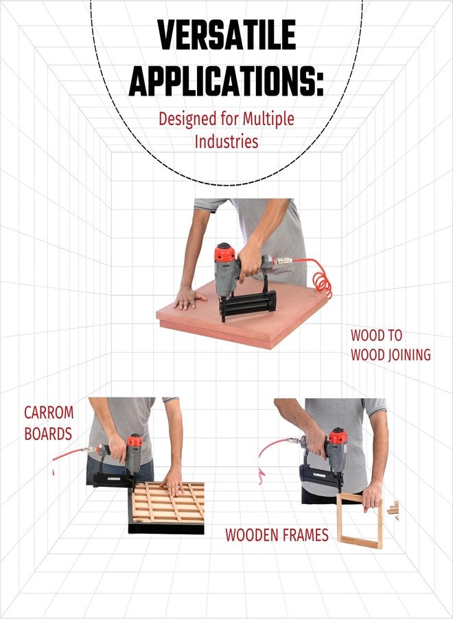 Kaymo ECO-PB16G50UD Pneumatic Brad Nailer with T-50mm Brad Nails (2500 Pins) | 16 Gauge T Series | 2 Kg Heavy-Duty Tool | 360° Top Air Exhaust | Depth Adjustment | Unjamming Catch | Metal Magazine - Image 5
