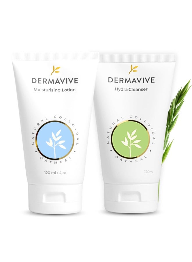 ديرما فايف ديرمافيف (Dermavive) منظف مرطب (120 مل) ولوشن مرطب (120 مل) – منظف لطيف للوجه خالٍ من الصابون + لوشن للوجه والجسم متوازن الحموضة (pH) للبشرة الجافة والحساسة. - Image 1
