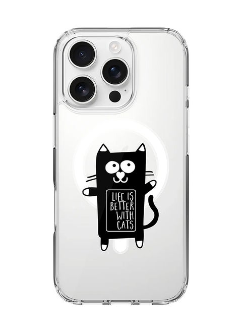 For iPhone 16 Pro Case [Compatible with MagSafe] Slim Magnetic cover Clear Phone Case - Life is better with cats