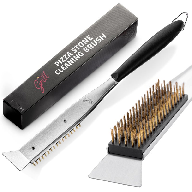 Hans Grill 2in1 Pizza Oven Brush Scraper DualPurpose Pizza Stone Brush Scraper with Stainless Steel Head Outdoor Oven Cleaning Accessories Stone Cleaner Essential Cooking Tools