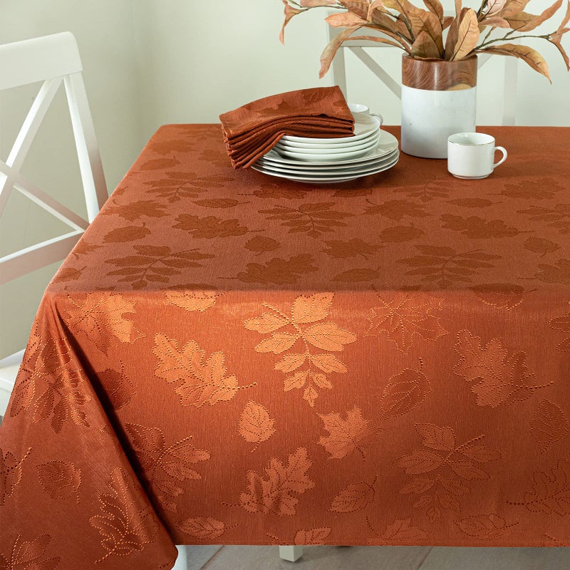 Benson Mills Harvest Legacy Damask Fabric Table Cloth Fall Harvest and Thanksgiving Tablecloth RustBurnt Orange 60 x 120 Rectangular