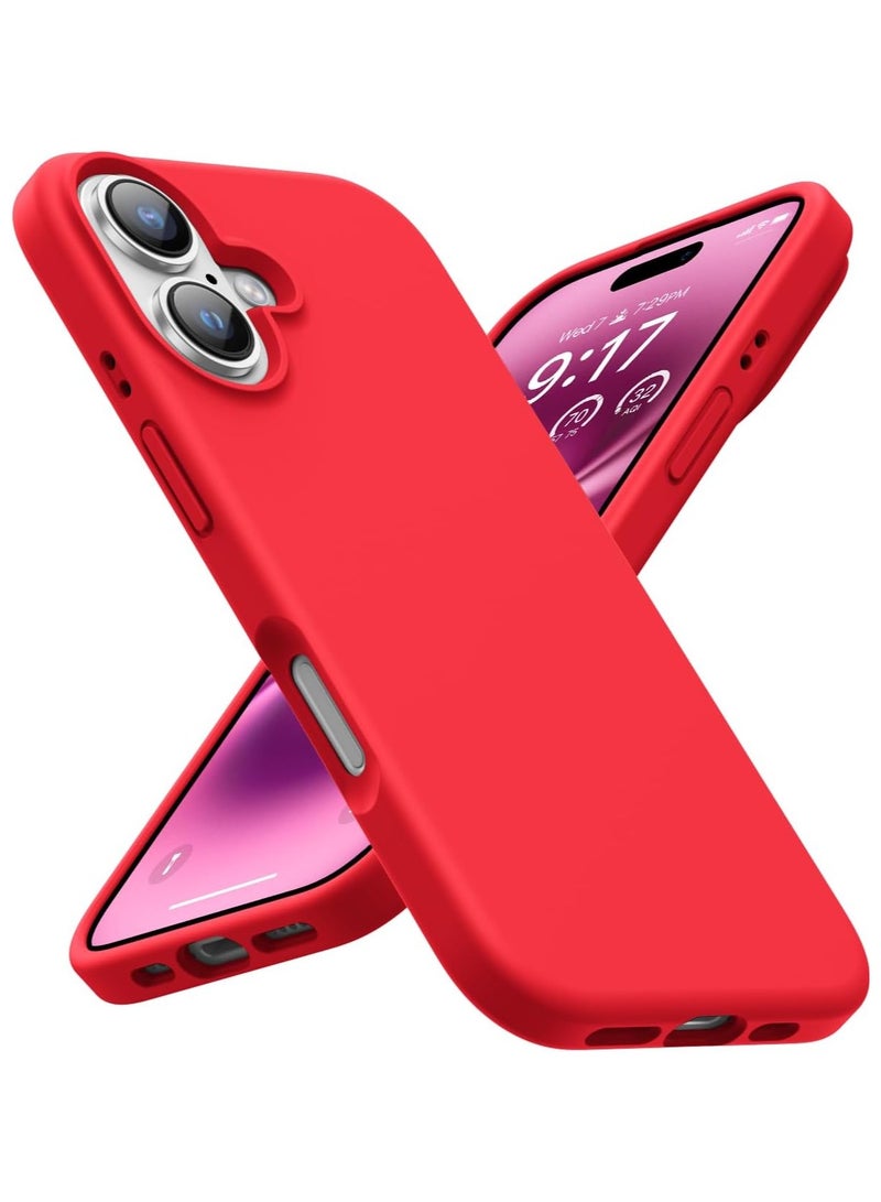 Silicone Case Compatible with iPhone 16, Slim Liquid Silicone, Layers of Soft Gel Rubber Shockproof, Protective Phone Case Cover with TPU Lining (Red) - Image 1