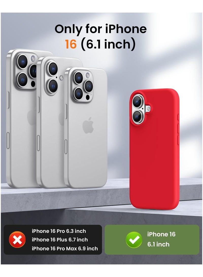 Silicone Case Compatible with iPhone 16, Slim Liquid Silicone, Layers of Soft Gel Rubber Shockproof, Protective Phone Case Cover with TPU Lining (Red) - Image 2