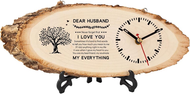 BeauGift Gifts for Huaband, Christmas Wooden Clock Gift for Husband from Wife, Anniversary Clock Gift Birthday Present Valentine's Day Fathers Day for Him Office Home Decor - Image 1