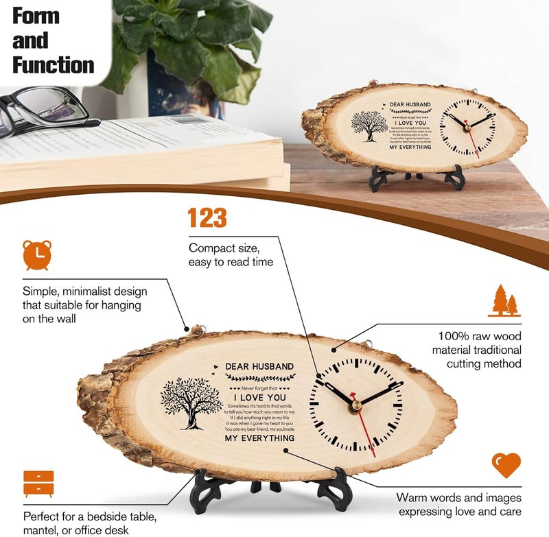 BeauGift Gifts for Huaband, Christmas Wooden Clock Gift for Husband from Wife, Anniversary Clock Gift Birthday Present Valentine's Day Fathers Day for Him Office Home Decor - Image 4