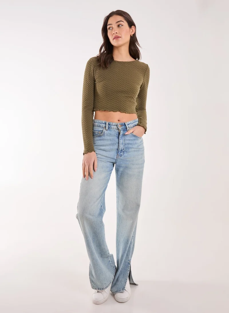 Pink Vanilla  Zig Zag Jersey Long Sleeve Top for Women | Best Price UAE