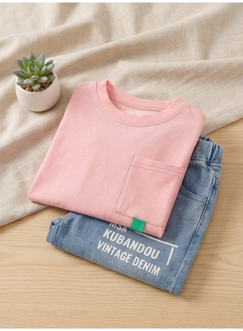 0-5 years old Baby boy high quality T-shirt suit summer new short sleeve child short sleeve kids girl cozy  denim shorts two piece set - Image 5