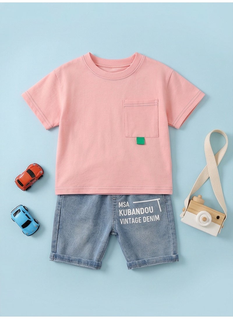 0-5 years old Baby boy high quality T-shirt suit summer new short sleeve child short sleeve kids girl cozy  denim shorts two piece set - Image 3