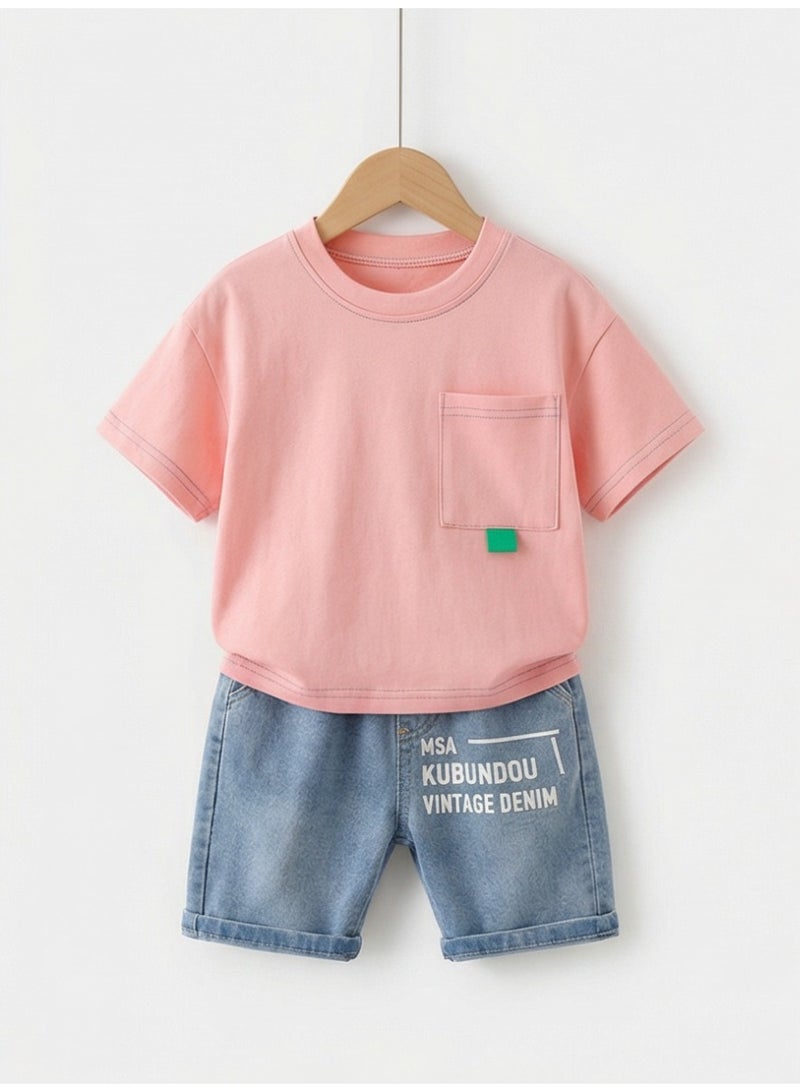 0-5 years old Baby boy high quality T-shirt suit summer new short sleeve child short sleeve kids girl cozy  denim shorts two piece set - Image 2