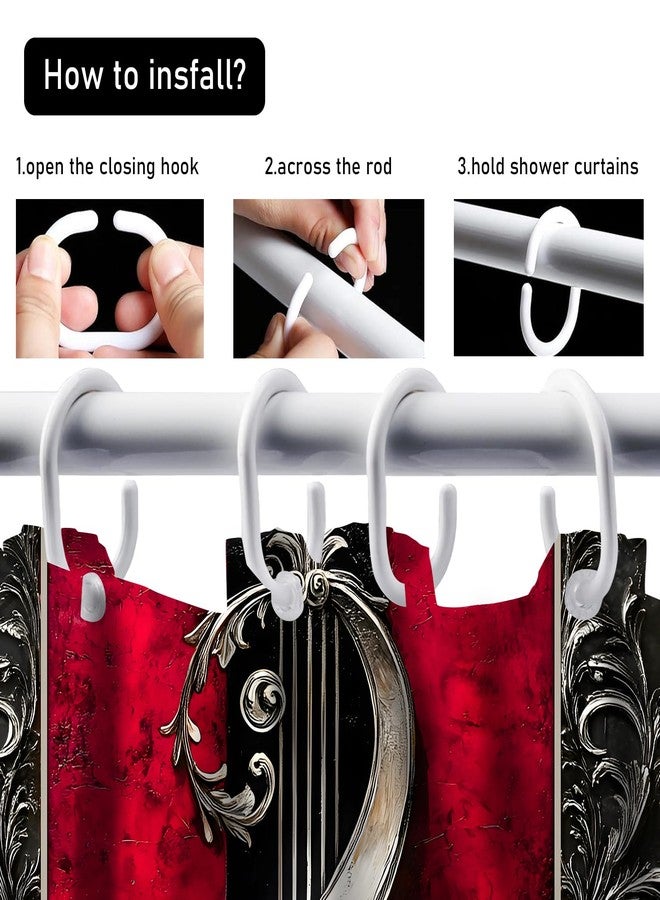 Chrainy 4pcs Musical Note Gothic Shower Curtain Set for Bathroom Red and Black Vintage Music Abstract Bathroom Decor Sets with Shower Curtain and Rugs,Accessories Bath Mat,U Shape and Toilet Lid Cover - Image 5