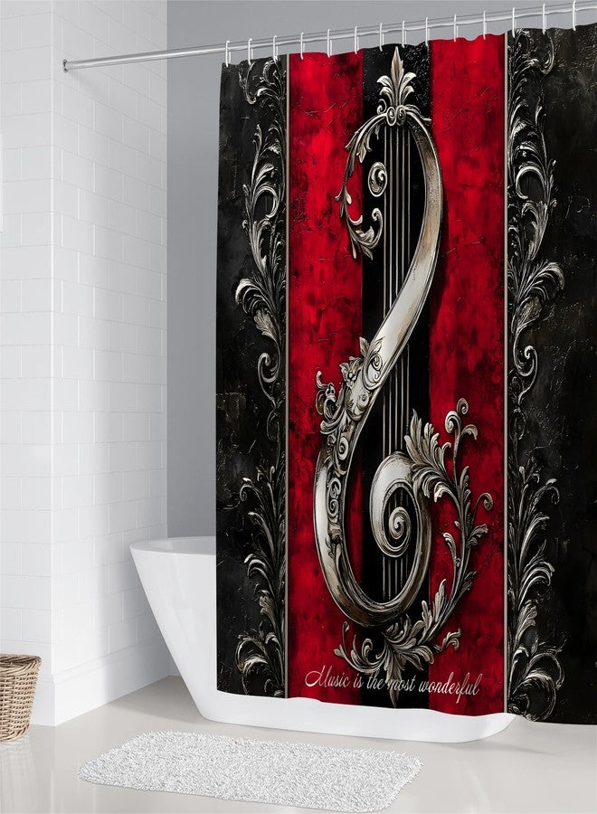 Chrainy 4pcs Musical Note Gothic Shower Curtain Set for Bathroom Red and Black Vintage Music Abstract Bathroom Decor Sets with Shower Curtain and Rugs,Accessories Bath Mat,U Shape and Toilet Lid Cover - Image 2