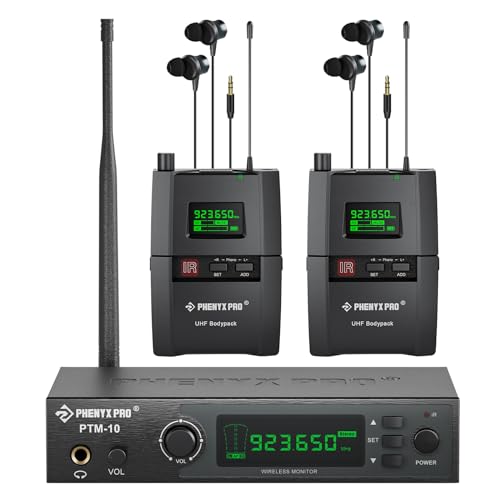 Phenyx Pro نظام مراقبة الأذن اللاسلكي Phenyx Pro، ستيريو حقيقي UHF IEM، مراقبات أذن للموسيقيين، مراقب مسرح معدني مع 89 تردد، تركيب على الرف، للاستوديو/الفرقة (2 حزم جسم مع جهاز إرسال) - Image 1