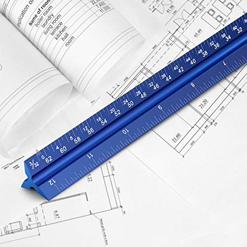 Hutou 12" Architectural Scale Ruler Aluminum Architect Scale Triangular Scale Ruler for Architects, Draftsman, Students and Engineers, Blue - Image 5