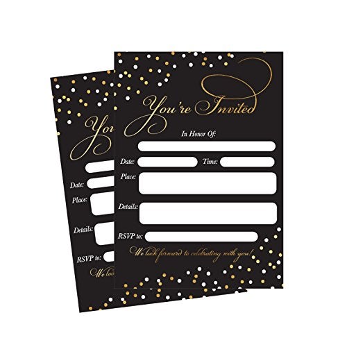Hadley Designs 50 Fill In Invitations, Black Wedding Invitations, Bridal Shower Invitations, Rehearsal Dinner, Dinner Invite, Baby Shower, Bachelorette Party Invites, Engagement, Sweet 16, Graduation - Image 1