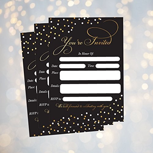 Hadley Designs 50 Fill In Invitations, Black Wedding Invitations, Bridal Shower Invitations, Rehearsal Dinner, Dinner Invite, Baby Shower, Bachelorette Party Invites, Engagement, Sweet 16, Graduation - Image 3