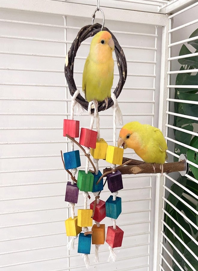 TANOMA Bird Chewing Toys for Parakeet- Parrot Perches Cage Bites, Wooden Block Cockatiel Toy for Small and Medium Birds Parrots