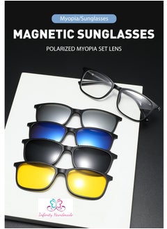 Unisex sunglasses featuring a TR90 base frame with four magnetic replacement lenses in various colors, polarized sunglasses, superior UV400 protection, and an elegant leather case, perfect for a special gift. Exclusively from INFINITYHANDMADE.