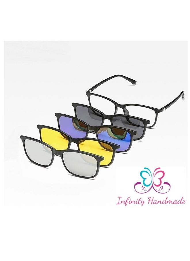 Generic - Unisex sunglasses featuring a TR90 base frame with four magnetic replacement lenses in various colors, polarized sunglasses, superior UV400 protection, and an elegant leather case, perfect for a special gift. Exclusively from INFINITYHANDMADE. - Image 1