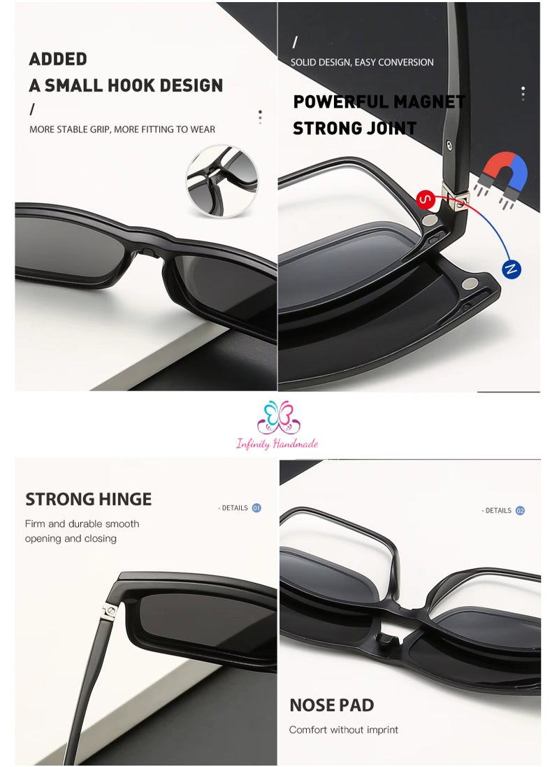 Generic - Unisex sunglasses featuring a TR90 base frame with four magnetic replacement lenses in various colors, polarized sunglasses, superior UV400 protection, and an elegant leather case, perfect for a special gift. Exclusively from INFINITYHANDMADE. - Image 1