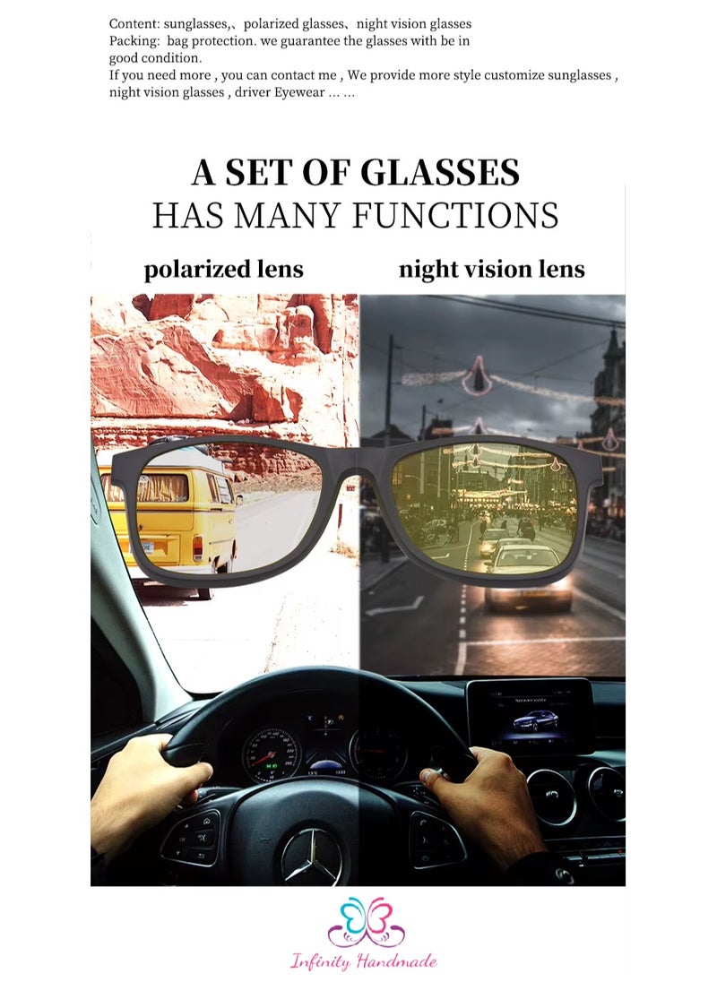 Generic - Unisex sunglasses featuring a TR90 base frame with four magnetic replacement lenses in various colors, polarized sunglasses, superior UV400 protection, and an elegant leather case, perfect for a special gift. Exclusively from INFINITYHANDMADE. - Image 1