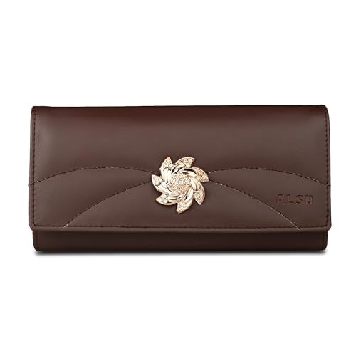 ALSU Women's Wallet |Ladies Purse| Clutch Vegan Leather | Phone Pocket | 4 Card Pocket (Brown) - Image 1