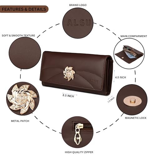 ALSU Women's Wallet |Ladies Purse| Clutch Vegan Leather | Phone Pocket | 4 Card Pocket (Brown) - Image 4